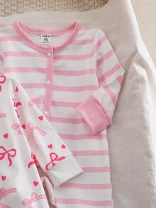 SHEIN Vintaside Kids 2件組 2026新款嬰兒秋季/冬季套裝 精緻花卉長袖睡衣 粉色可愛甜美 柔軟舒適家居服睡衣禮物 - 彩色 - 查看 10