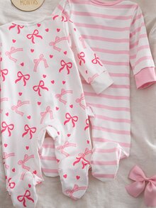 SHEIN Vintaside Kids 2件組 2026新款嬰兒秋季/冬季套裝 精緻花卉長袖睡衣 粉色可愛甜美 柔軟舒適家居服睡衣禮物 - 彩色 - 查看 9