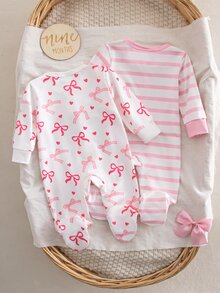 SHEIN Vintaside Kids 2件組 2026新款嬰兒秋季/冬季套裝 精緻花卉長袖睡衣 粉色可愛甜美 柔軟舒適家居服睡衣禮物 - 彩色 - 查看 3