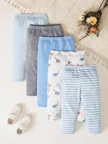 SHEIN Playful Pals 5pcs Baby Boy Striped & Star Print Pants Set Autumn Fall - Multicolor - View 6