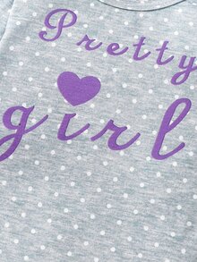 SHEIN Playful Pals 5件組新生女嬰休閒可愛獨角獸蝴蝶結波點字母印花長袖連身衣，適合四季秋季 - 紫色 - 查看 5