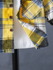SHEIN Baby Boy Plaid Patched Pocket T Buttoned Yellow Woven Lightweight Breathable Classic Easy-CareSoft-Touch Bold Chic Cool Fresh Boys School Shirt - Yellow - View 7