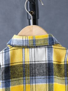 SHEIN Baby Boy Plaid Patched Pocket T Buttoned Yellow Woven Lightweight Breathable Classic Easy-CareSoft-Touch Bold Chic Cool Fresh Boys School Shirt - Yellow - View 8
