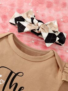 Vintaside Kids Baby Girls' Cute Heart Leopard Print Long Sleeve Bodysuit, Ruffled Tee Pants Set, Christmas Family Matching Tan Black And White Checkered Autumn - Khaki - View 6