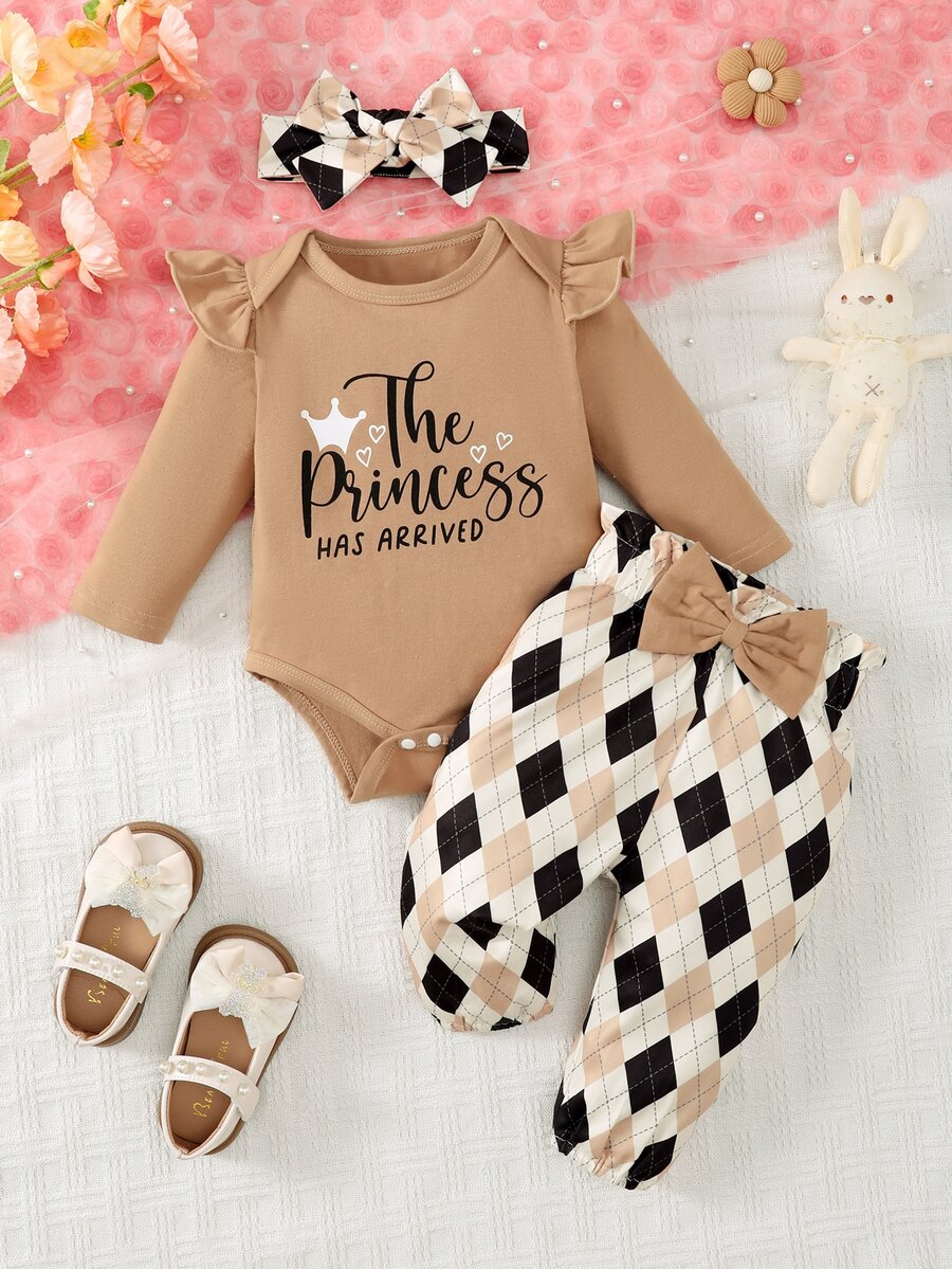 Vintaside Kids Baby Girls' Cute Heart Leopard Print Long Sleeve Bodysuit, Ruffled Tee Pants Set, Christmas Family Matching Tan Black And White Checkered Autumn