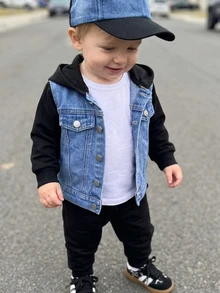 SHEIN 2pcs/Set Baby Boy Color Block Hooded Shirt And Pants Black Long Sleeve Casual Set Colorblock Baby Boys Going Out Autumn Fall Winter - Black - View 4
