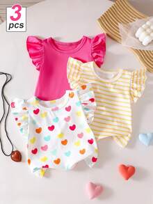 SHEIN Playful Pals Random 1 Pc Baby Girl Sweet Cute Fruit Floral Heart Pattern Printed Flutter Sleeve Top, Suitable For Summer Casual Minimalist Daily Wear - Multicolor - View 8