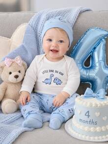 SHEIN Newborn Dinosaur Print Jumpsuit & Pants 2 Pieces Set, Easy To Put On And Take Off - Blue - View 2