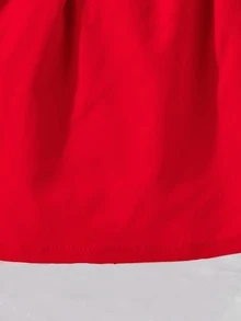 SHEIN Elladie kids 女童情人節派對優雅OL風層次蝴蝶結紅色裙，適合假期、夏季、旅行、秋季 - 紅色 - 查看 7