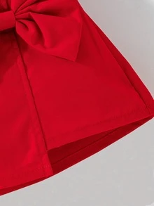 SHEIN Elladie kids 女童情人節派對優雅OL風層次蝴蝶結紅色裙，適合假期、夏季、旅行、秋季 - 紅色 - 查看 6