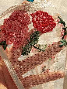 Crystal Vow Women's Gorgeous Embroidered Sexy Bra And Panty Lingerie Set - Red and White - View 6