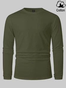 Manfinity Homme Men's Autumn Casual Versatile Solid Color Long Sleeve T-Shirt - Army Green - View 4