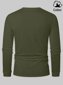 Manfinity Homme Men's Autumn Casual Versatile Solid Color Long Sleeve T-Shirt - Army Green - View 2