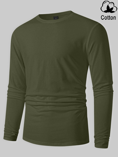 Manfinity Homme Men's Autumn Casual Versatile Solid Color Long Sleeve T-Shirt