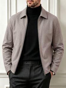 Core Aspect 摩卡色 Harrington 夾克 2026 SS 羊毛混紡拉鍊外套，靜奢老錢風與 90 年代極簡風 - 卡其色 - 查看 4