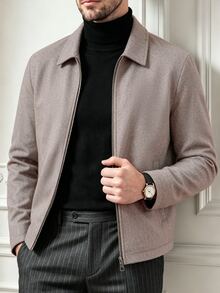 Core Aspect 摩卡色 Harrington 夾克 2026 SS 羊毛混紡拉鍊外套，靜奢老錢風與 90 年代極簡風 - 卡其色 - 查看 3