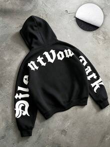 PAVTROS Men's Letter Pattern Casual Everyday Hoodie - Black - View 1