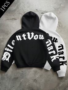 PAVTROS Men's Letter Pattern Casual Everyday Hoodie - Black - View 3