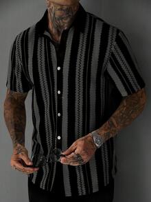 SLATEMANN Men's Casual Mesh Patchwork Street Mature Shirt - Multicolor - View 4