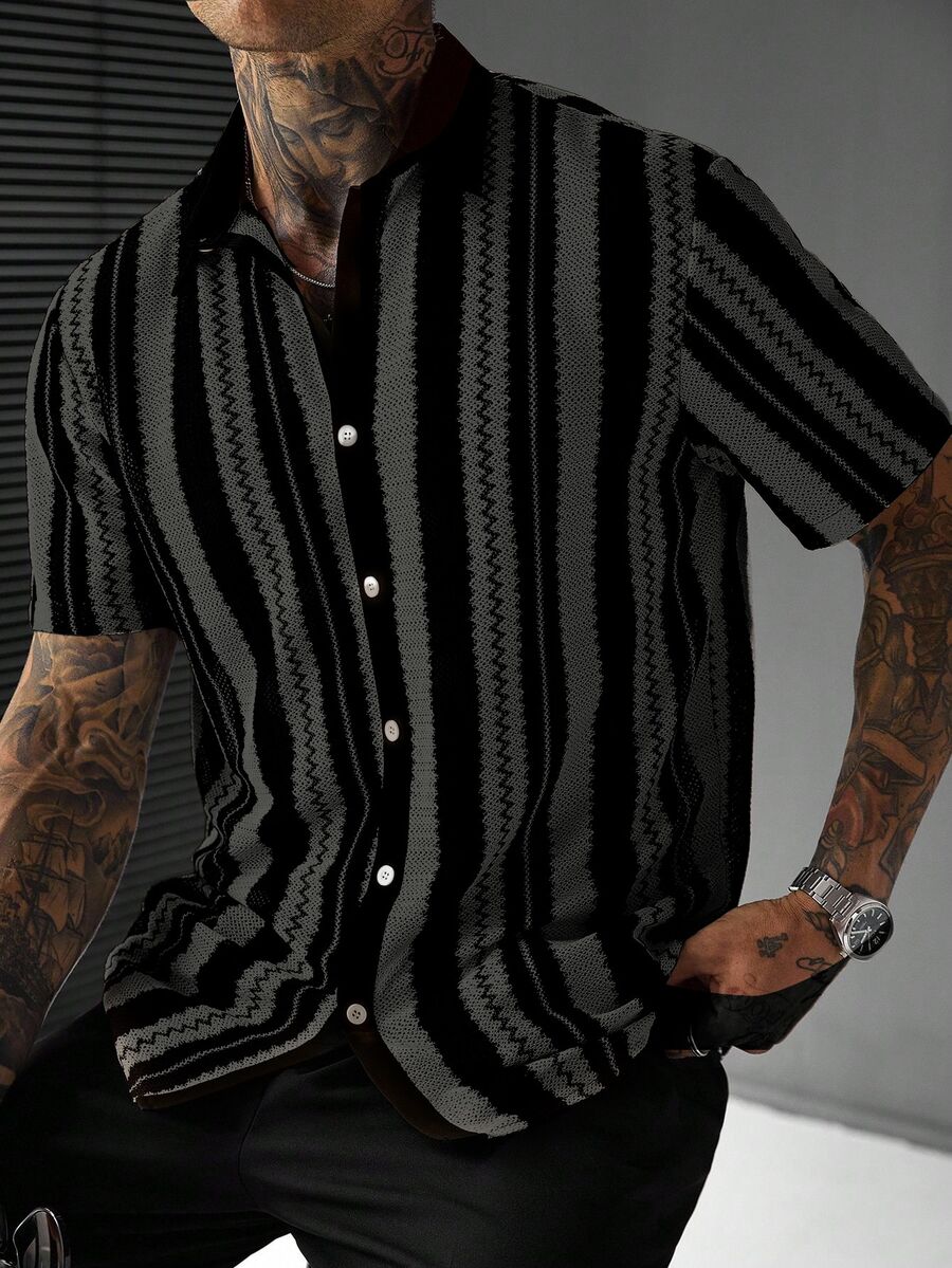 SLATEMANN Men's Casual Mesh Patchwork Street Mature Shirt - Multicolor - View 1