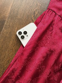 Vintamour Gaun Tanpa Lengan Jacquard Elegan dengan Garis Leher Bentuk Hati untuk Wanita - Burgundy - View 7
