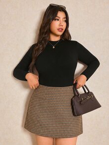 Elaquor Rok Pendek Kasual Kotak-kotak Serbaguna untuk Wanita Ukuran Plus, Rok Kasual Kotak-kotak untuk Wanita Musim Gugur/Musim Dingin, Rok Kerja Kantor Elegan untuk Wanita - MultiWarna - View 8