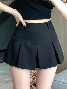 DAZY 春秋夏季開學季黑色百褶裙休閒甜美通勤日常女款裙子 - 黑色 - 查看 5