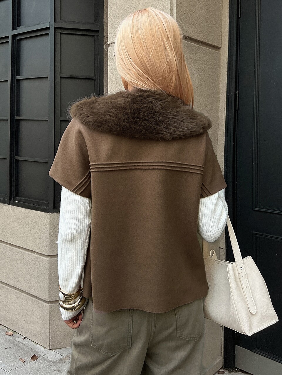 Women's Plush Patchwork Fashion Elegant Casual Versatile Overcoat Daytime Going Out Coffee Date Date Night Coffee Brown Autumn Winter