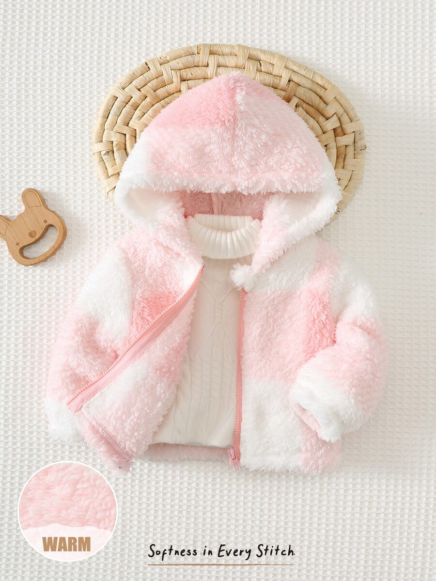 Cozy Pixies Newborn Baby Girl Plaid Pattern Thermal Lined Thick Hooded Long Sleeve Open Front Winter Jacket - Pink - View 1