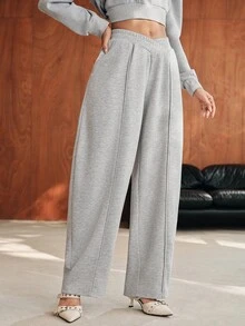 Anewsta New Fashion Casual Asymmetrical Design Loose Fit Women's Sweatpants - Grey - View 4