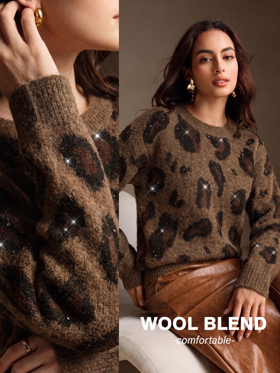 Anewsta Casual Women's Knitwear Pullover With Round Neck And Wrist Length Drop Shoulder Sleeves Rib Knit Contrast Binding Details