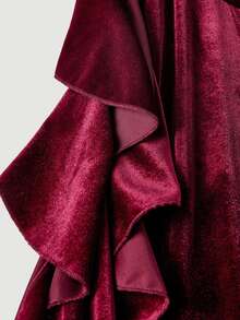 SHEIN MOD Women's 1pc Soft Velvet Solid Ruched Bow Detail Low Rise Flare Bell Bottom Pants, Burgundy Sweet Coquette Girly Trousers For Fall Christmas Party - Burgundy - View 7
