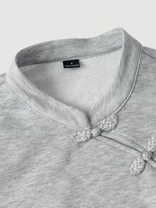 SHEIN MOD Chic Women's Grey Long Sleeve Cropped Sweatshirt With Traditional Chinese Frog Button Detail Stand Collar,Winter And Autumn Hoodies - Light Grey - View 7