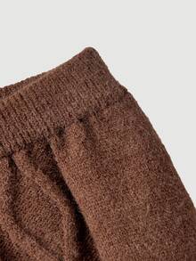 SHEIN MOD Fashion Plus Size Women's High Waist Cable Knit Coffee Color Autumn/Winter Versatile Skirt,Brown, Loose A-Line Hem,Cable-Knit Texture,Brown - Coffee Brown - View 4