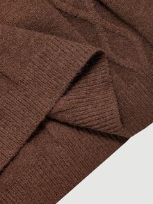 SHEIN MOD Fashion Plus Size Women's High Waist Cable Knit Coffee Color Autumn/Winter Versatile Skirt,Brown, Loose A-Line Hem,Cable-Knit Texture,Brown - Coffee Brown - View 8