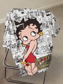 Betty Boop x SHEIN Women's Cartoon Print Round Neck Short Sleeve Casual Versatile T-Shirt - White - View 3