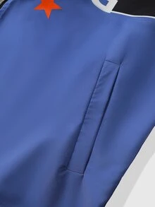 ROMWE MEN Men's Colorblock Patchwork Hooded Loose Fit Jacket - Blue - View 5