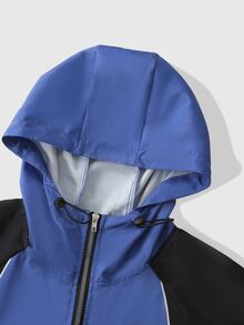 ROMWE MEN Men's Colorblock Patchwork Hooded Loose Fit Jacket - Blue - View 4