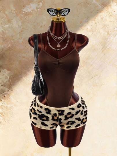 Amplova Shorts mini súper cortos de punto de ganchillo ajustados con estampado de leopardo y cintura ultra baja para mujer, estilo Y2K sexy retro casual cómodo y versátil, aptos para fiesta, discoteca, casa y campus
