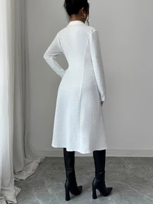 Elenzga 女款優雅羊毛混紡大衣，適合外出、通勤與商務場合 - 白色 - 查看 2