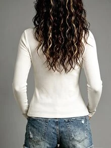 LUMIGAL Women's New Elegant Versatile All-Match Lace Patchwork Wrap Metal Buckle Long Sleeve T-Shirt - White - View 2