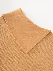 Balvessa Turtleneck Batwing Sleeve Asymmetrical Hem Knit Poncho - Brown - View 6