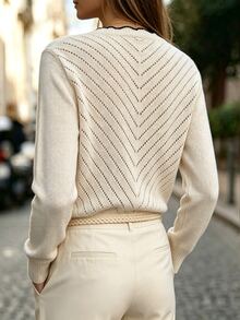 Balvessa Women's Colorblock V-Neck Casual Versatile Daily Outing Cardigan - Apricot - View 3