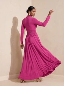 Vesra Gaun Wanita Elegan Berwarna Polos - Mauve Purple - View 2