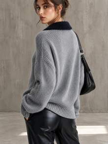 Glimmora Sweater Lengan Panjang Colorblock Retro Fashion Wanita, Gaya Preppy, Serbaguna - MultiWarna - View 4