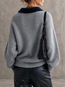 Glimmora Sweater Lengan Panjang Colorblock Retro Fashion Wanita, Gaya Preppy, Serbaguna - MultiWarna - View 3
