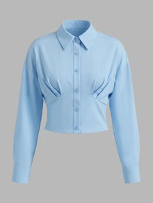 Glimmora Atasan Wanita Kasual Musim Gugur untuk Perjalanan Sehari-hari, Warna Polos, dengan Potongan Pinggang yang Pas. - Biru - View 4