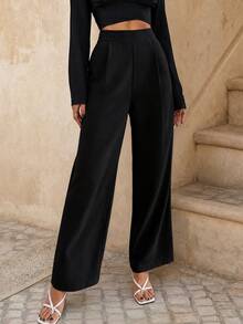 EMERY ROSE High Waist Fold Pleated Trousers - Black - View 3