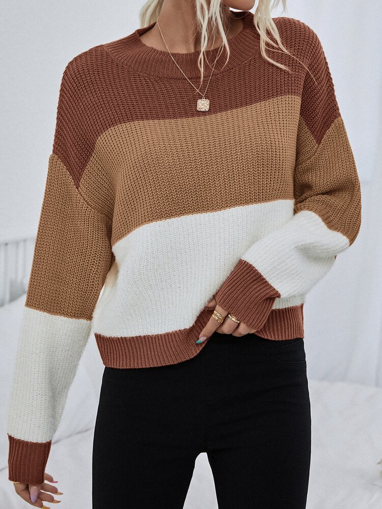 SHEIN Colour Block Drop Shoulder Jumper - Multicolor - View 4