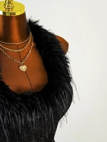 Mistrie Women's Fur Collar Lace Sexy Goth Fitted Sleeveless Dress Halloween Night Black Summer - Black - View 8